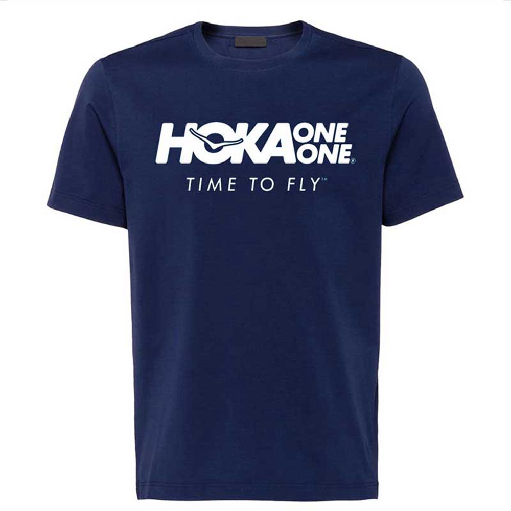 Hoka One One Short Sleeve Tshirt O Neck Summer Cotton - Men Tee - Navy Blue,Australia JCI-658431